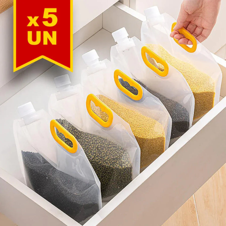 Kit 5 Sacos Smart - Armazenar Alimentos com Tampa Dispenser