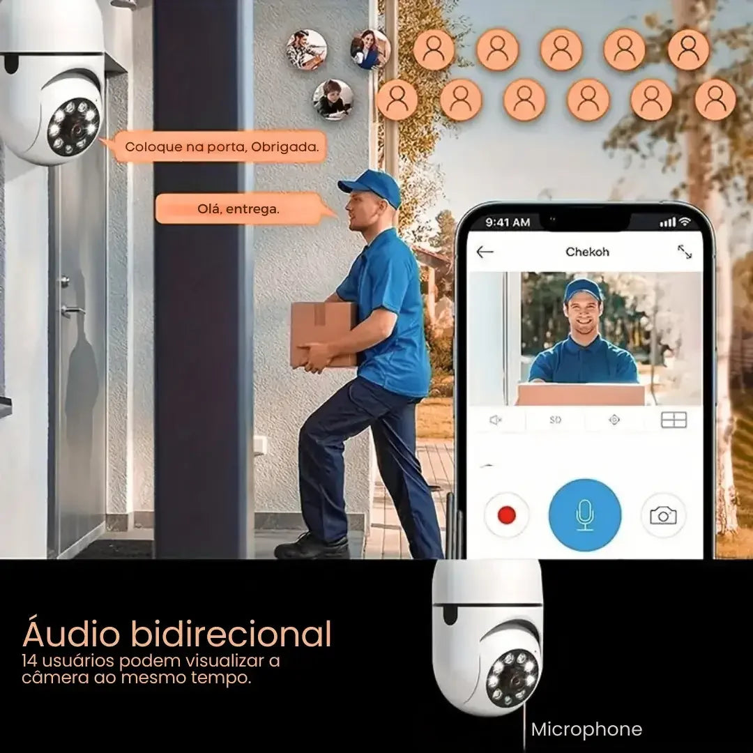 Câmera Segurança Lâmpada Wifi 360° Full HD