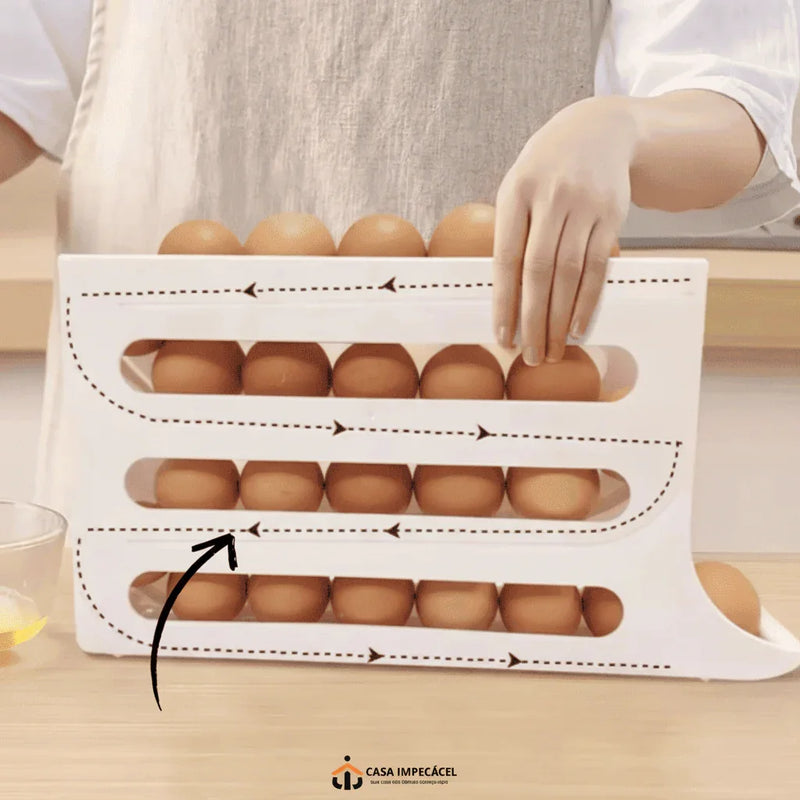 Organizador Porta-Ovos com Rolagem Automática