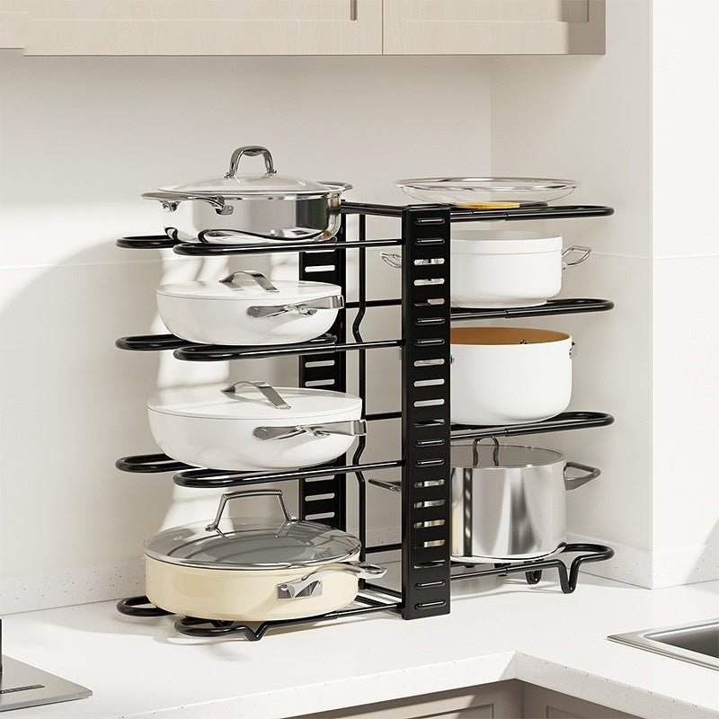 Organizador de Panelas e Tampas com 8 Níveis Ajustáveis — Mais Espaço e Organização na Sua Cozinha